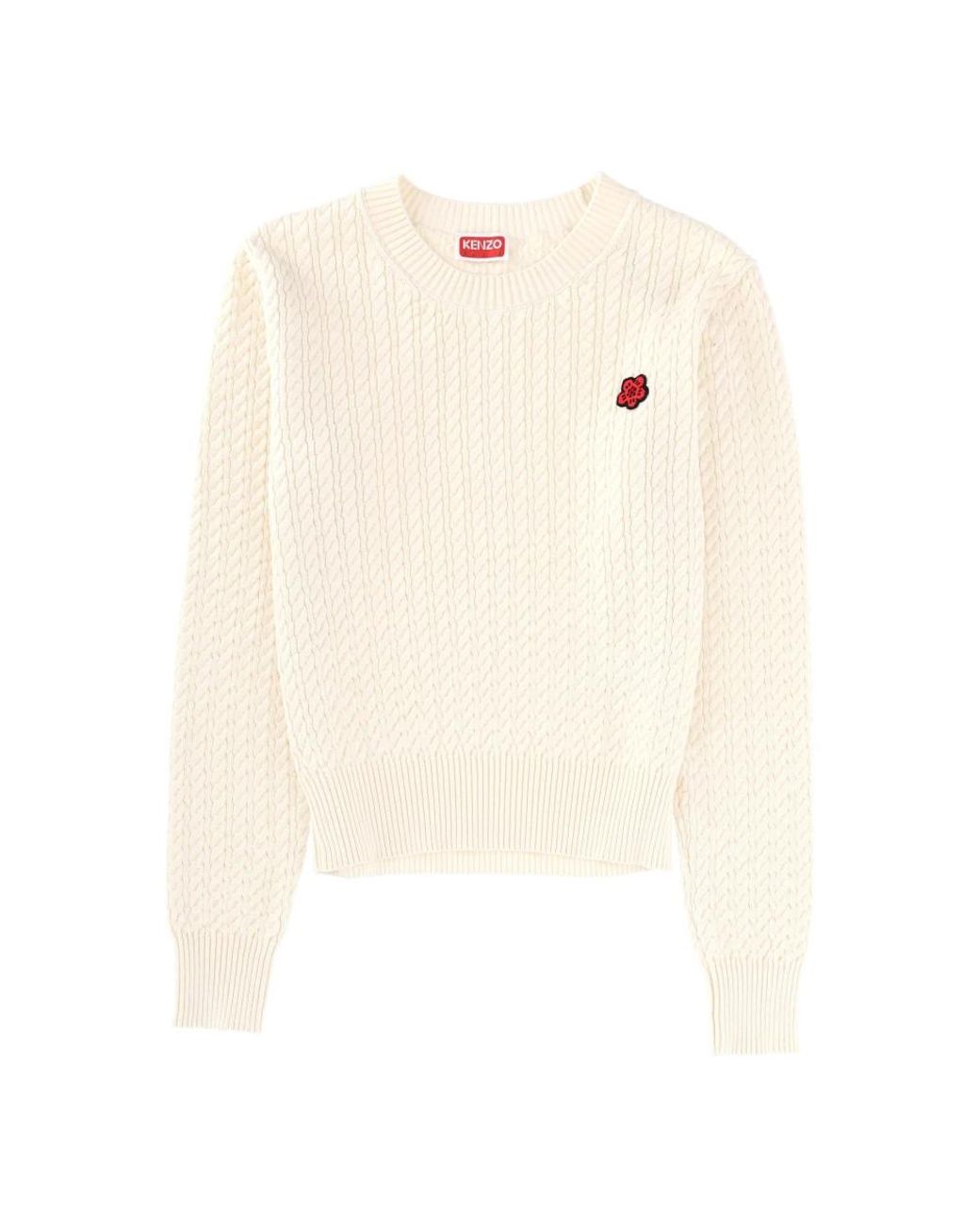 KENZO Boke Flower Cable Crest Jumper in het White