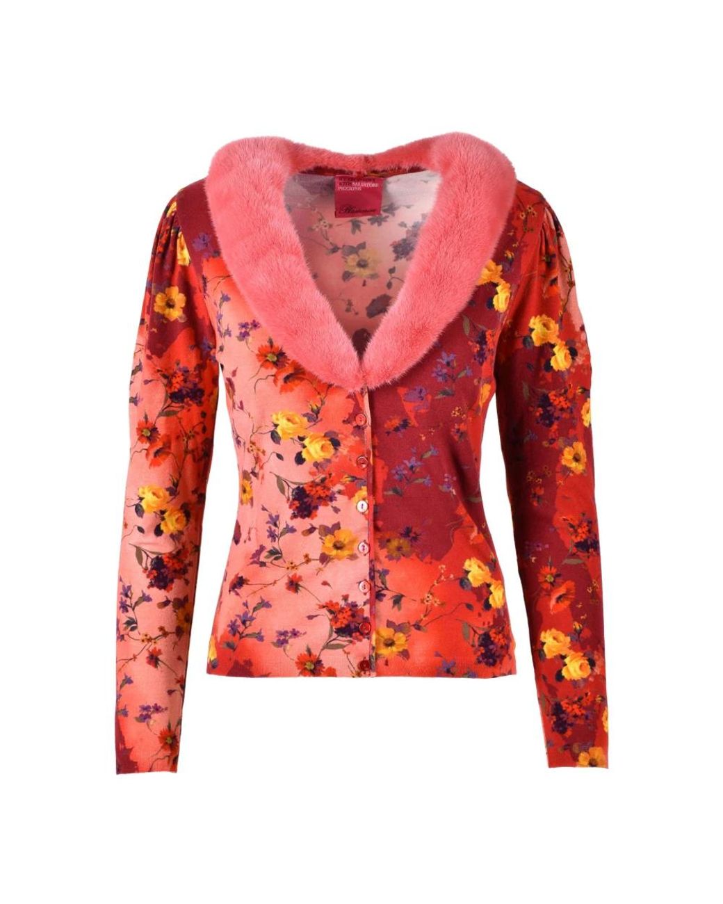Blumarine Truien & Vesten ,Rood ,Polyester Elegante Vest Met Bontdetail in het Red
