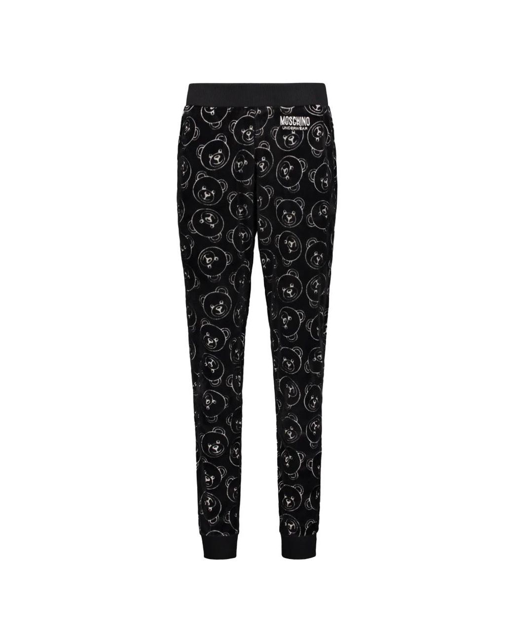 Moschino Broeken ,Zwart ,Katoen Fluwelen Geborduurd Logo Elastische Manchetten Broek in het Black