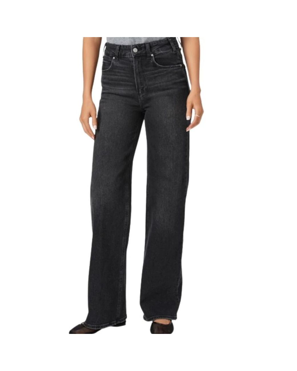 PAIGE Jeans ,Zwart ,Katoen Hoge Taille Wijde Zwarte Broek in het Black
