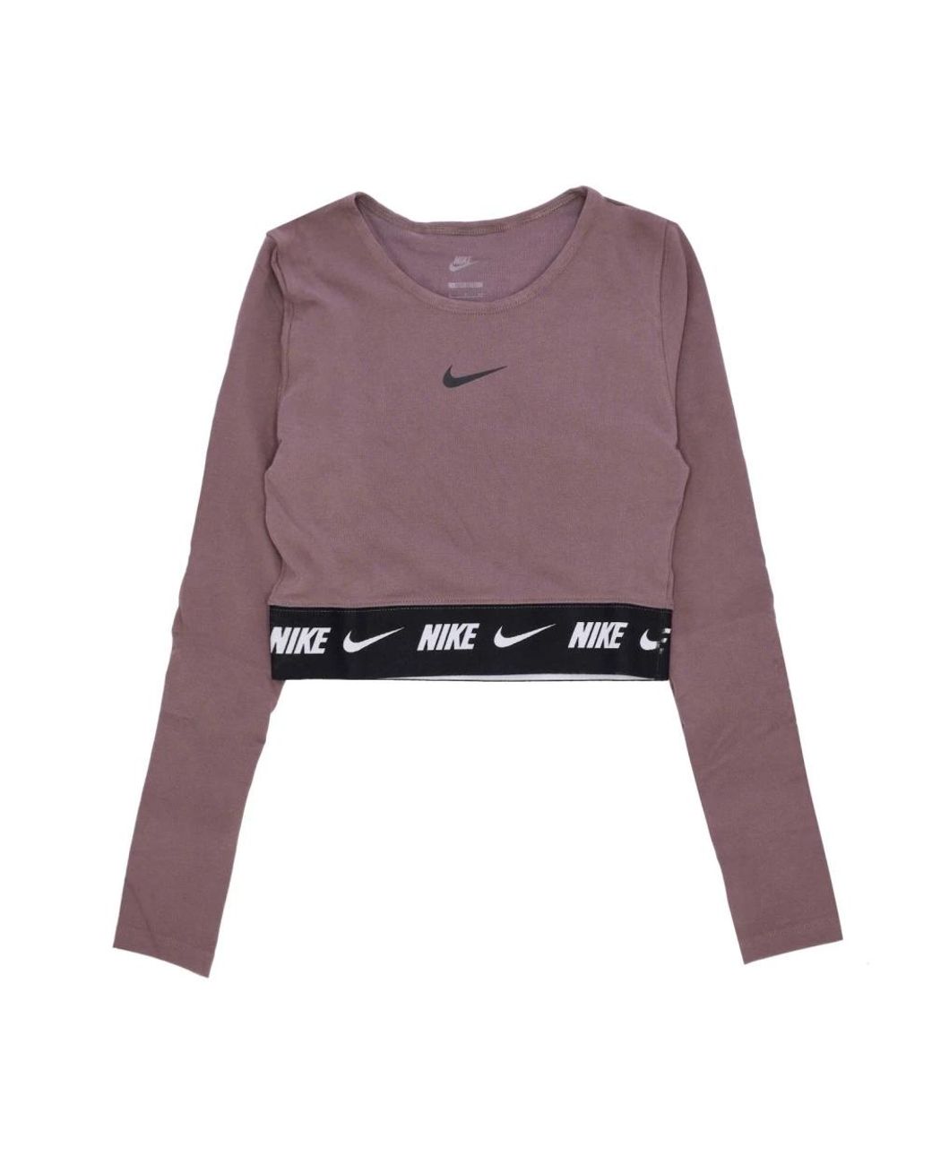 Nike Fitness ,Paars ,Katoen Crop Top Met Lange Mouwen in het Purple