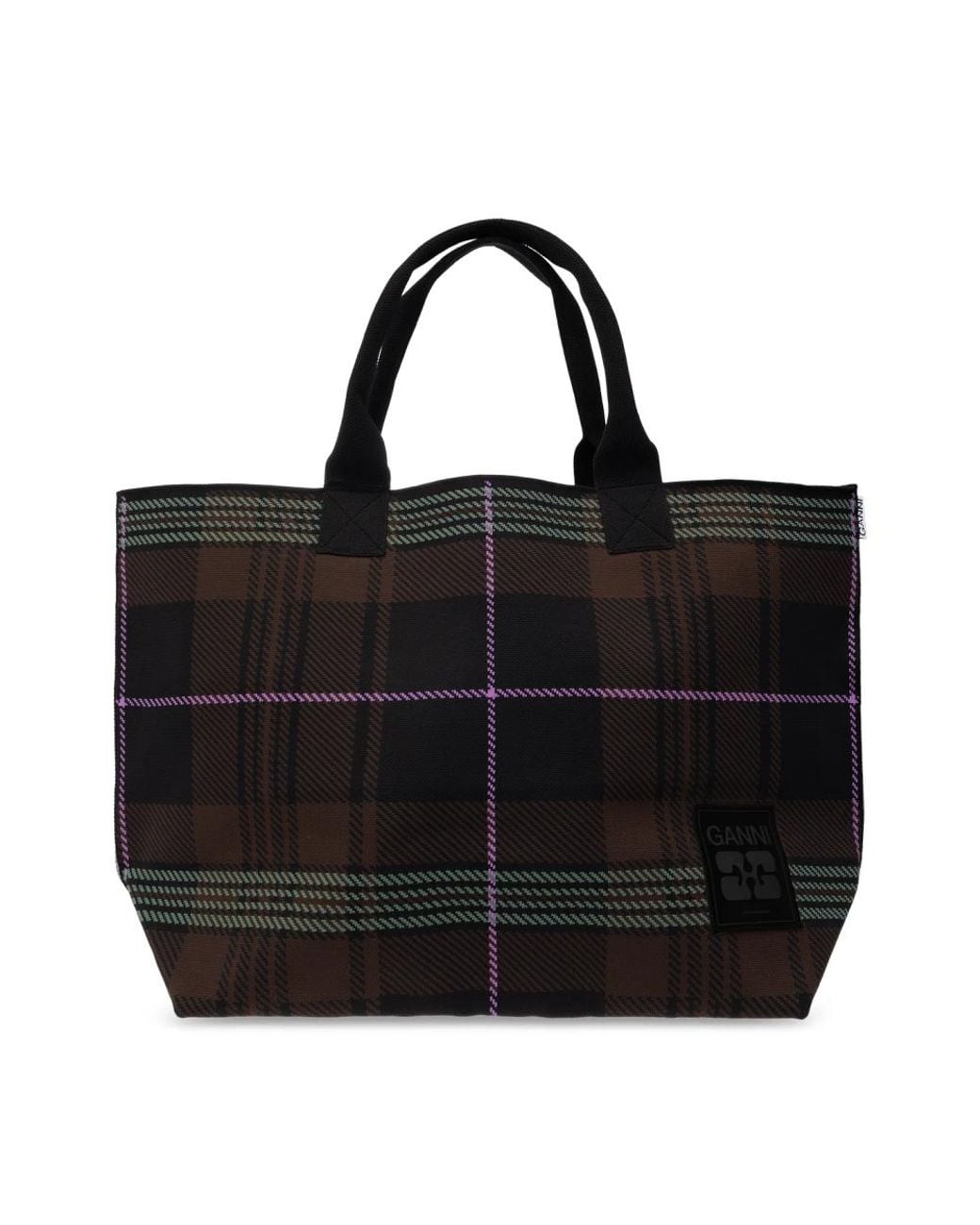 Ganni Black Logo Patch Tote Bag