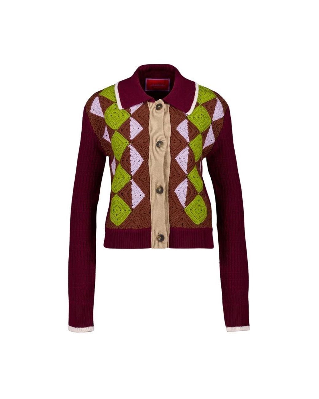 LaDoubleJ Truien & Vesten ,Veelkleurig ,Wol Wool Crochet Mini Cardigan in het Red