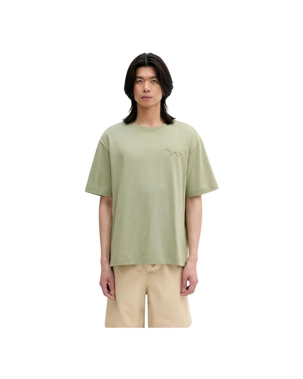 Maison Kitsuné Oversized T-Shirt Met Reliëf Profielvos in het Green voor heren