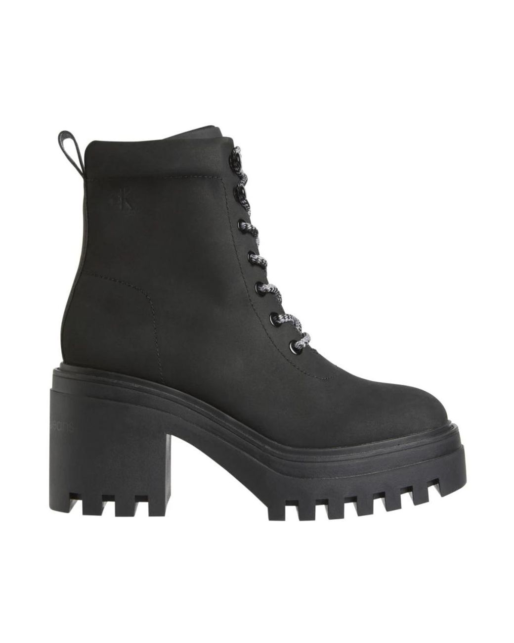 Calvin Klein Black Chunky Lace-Up Rugged Sole Leather Ankle Boots
