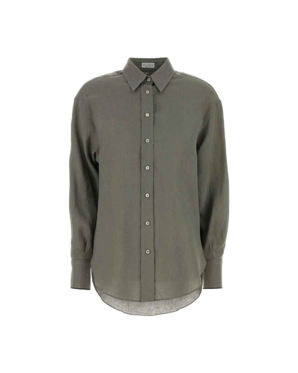 Brunello Cucinelli Overhemden ,Groen ,Linnen Linnen Overhemd Met Monili in het Gray
