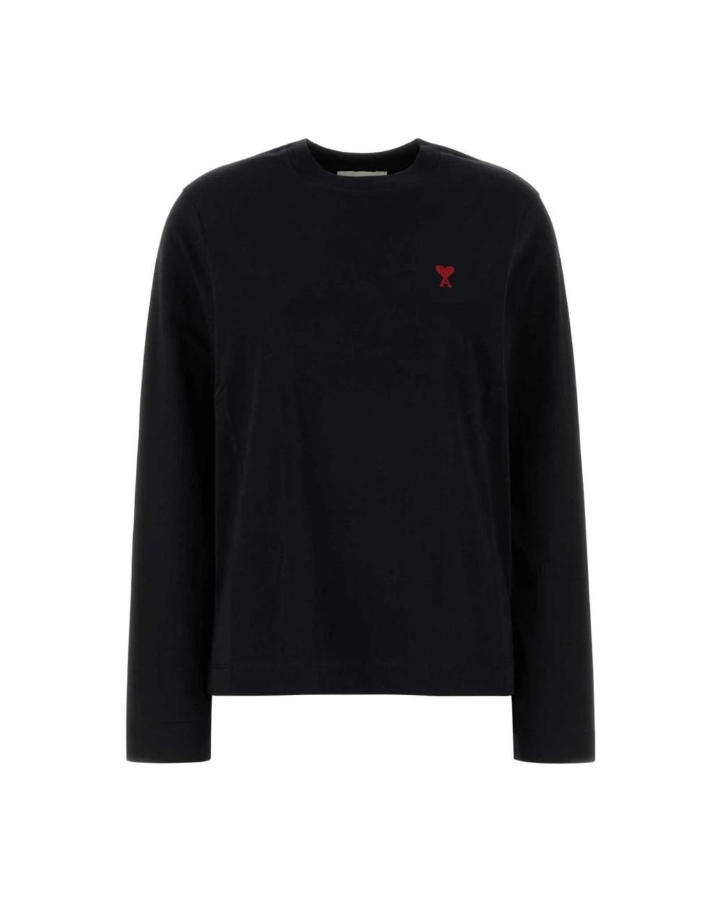 AMI Tops ,Zwart ,Katoen T-Shirt Met Lange Mouwen Van Katoen in het Black