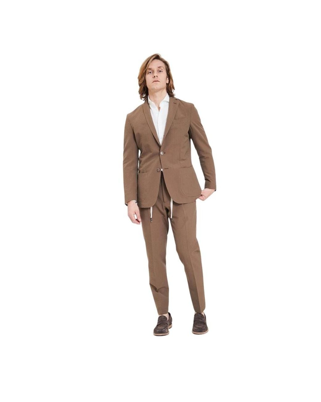 Santaniello Brown Single Breasted Suits for men