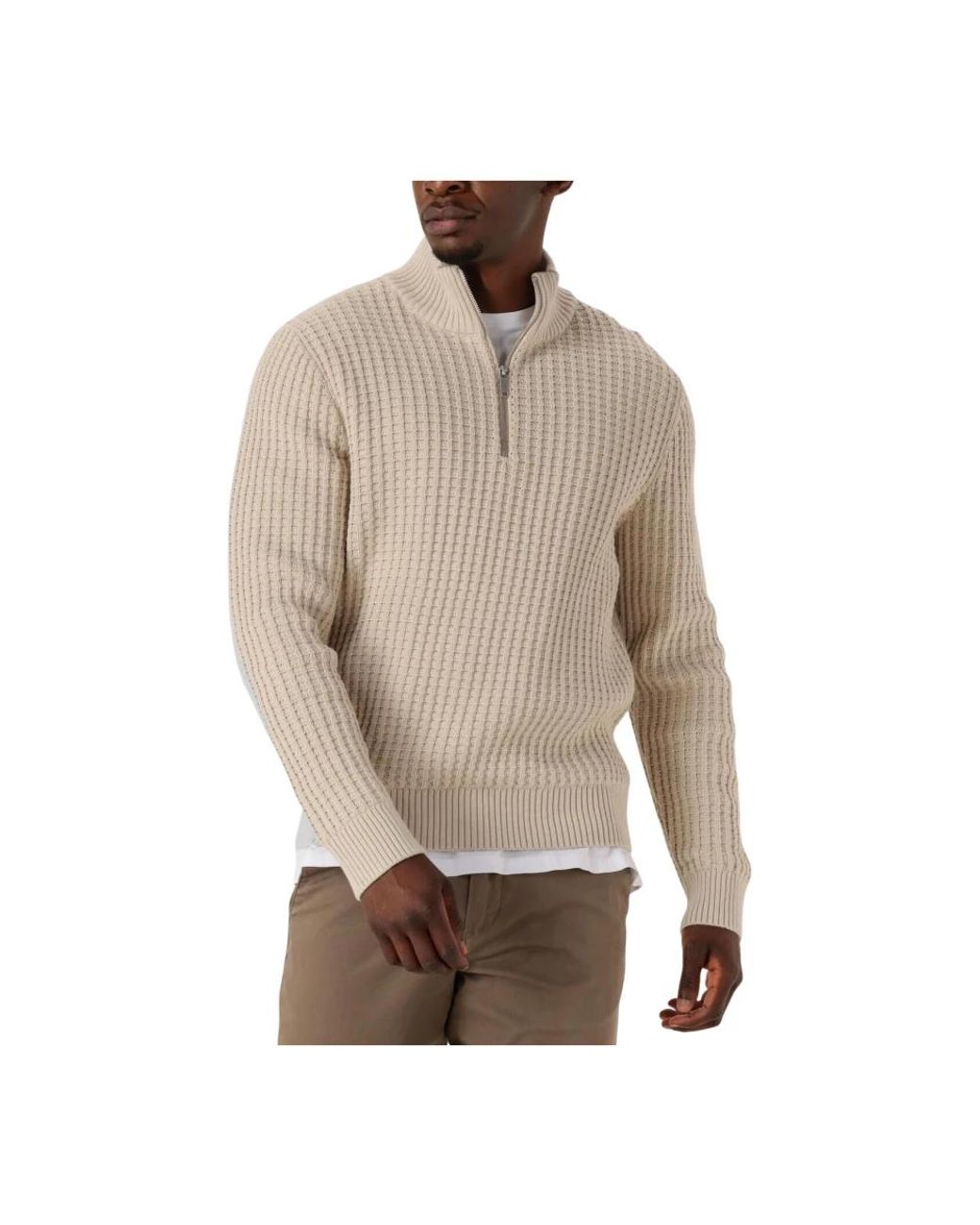 SELECTED Truien & Vesten ,Slhtom Ls Knit Structure Half Zip in het Natural voor heren
