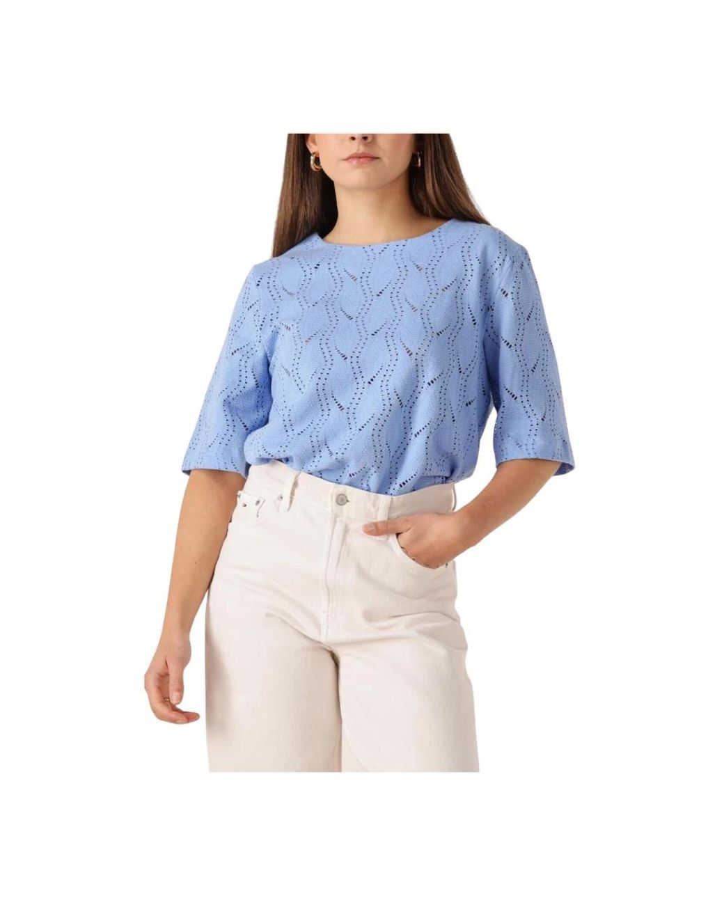 Object Objava 2/4 Lo O-Neck Top in het Blue