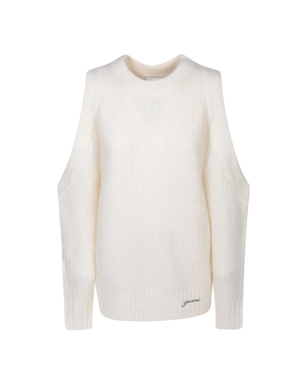 Ganni White Round-Neck Knitwear