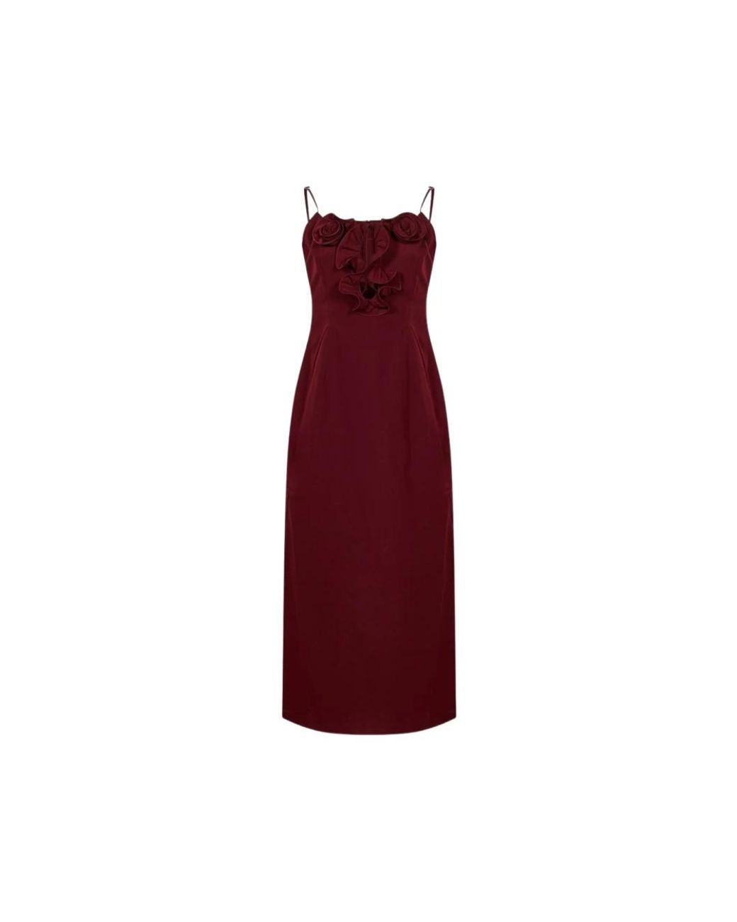 Magda Butrym Red Robe Mi-Longue À Appliqués Fleurs Et Volants