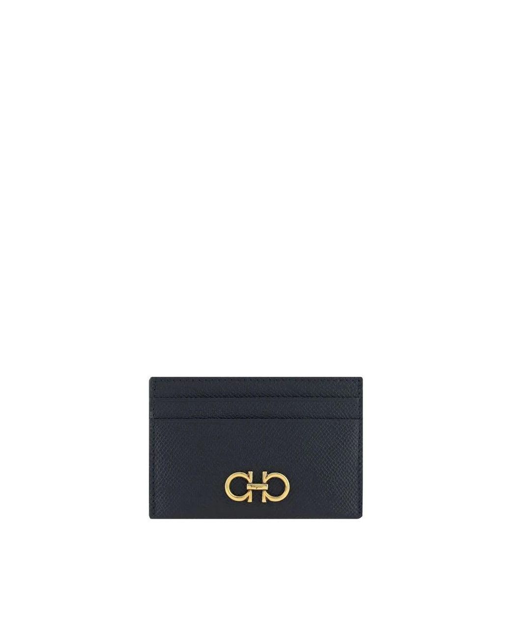 Ferragamo Accessoires ,Zwart ,Leer Kalfsleren Kaarthouder Met Gancini-Logo in het Blue
