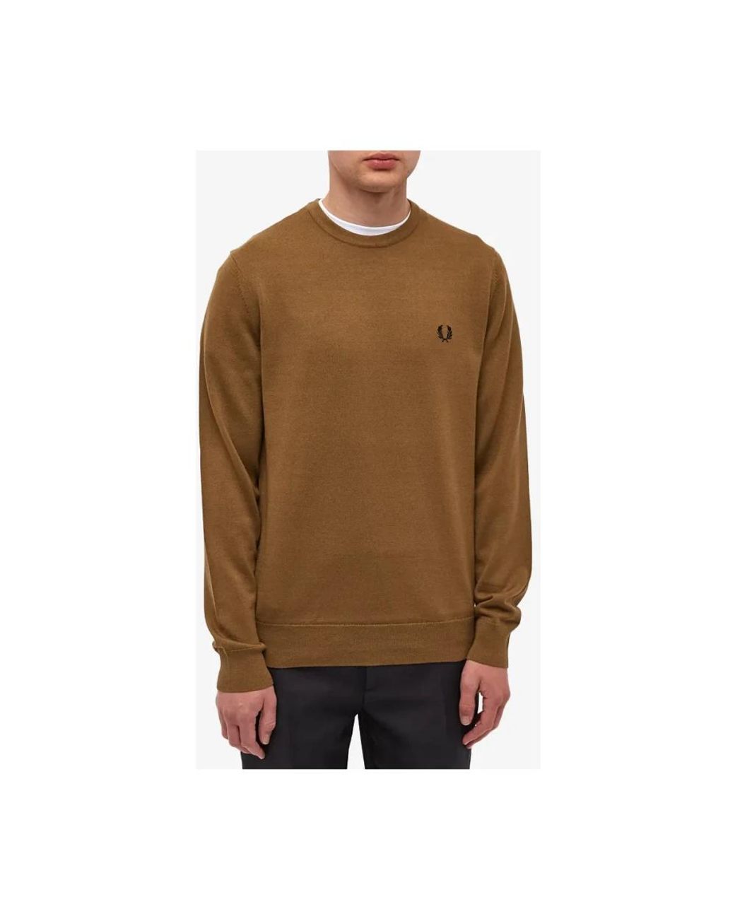 Fred Perry Brown Classic Crew Neck Jumper Shaded Stone L for men