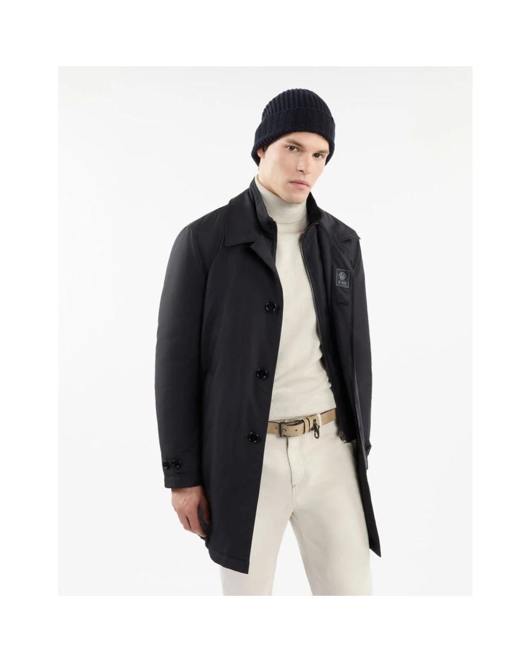 Fay Black Single-Breasted Coats for men