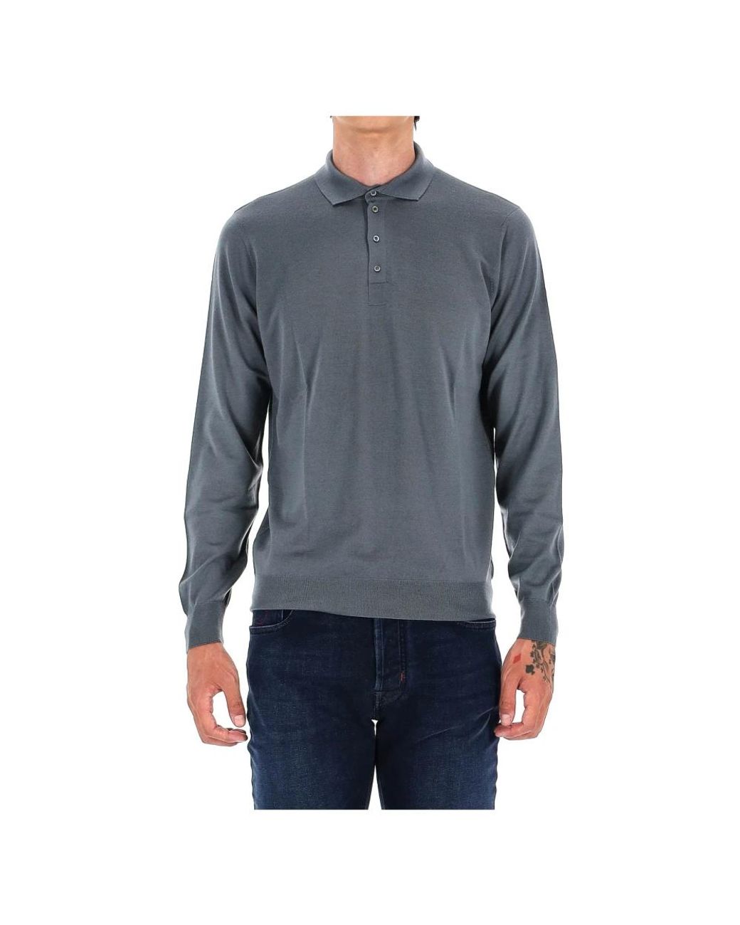 Drumohr Tops ,Grijs ,Wol Groene Polo Super 140's Extrafijne Wol in het Blue voor heren