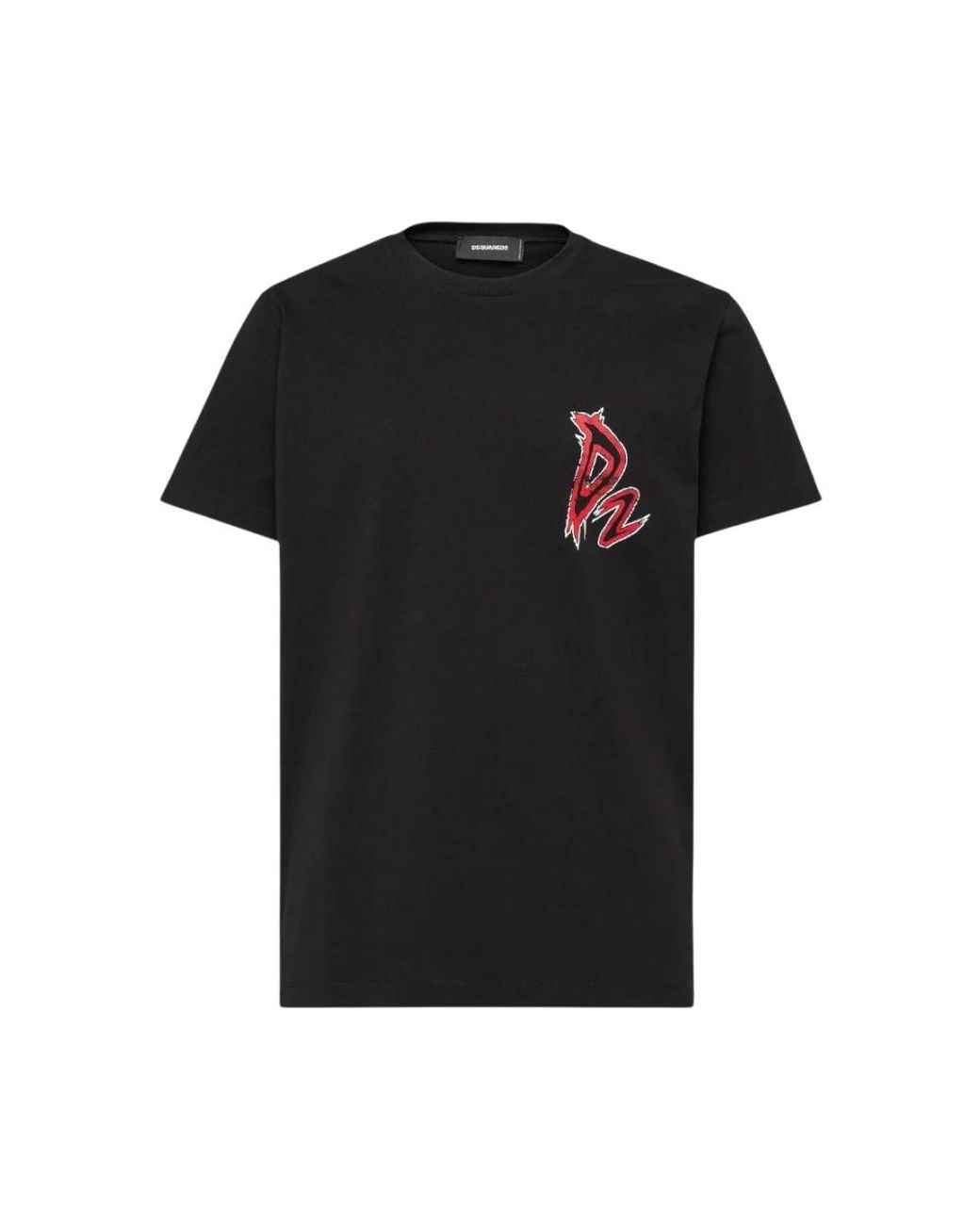 DSquared² Tops ,Zwart ,Katoen Minimalistisch T-Shirt Met Duivelprint in het Black voor heren