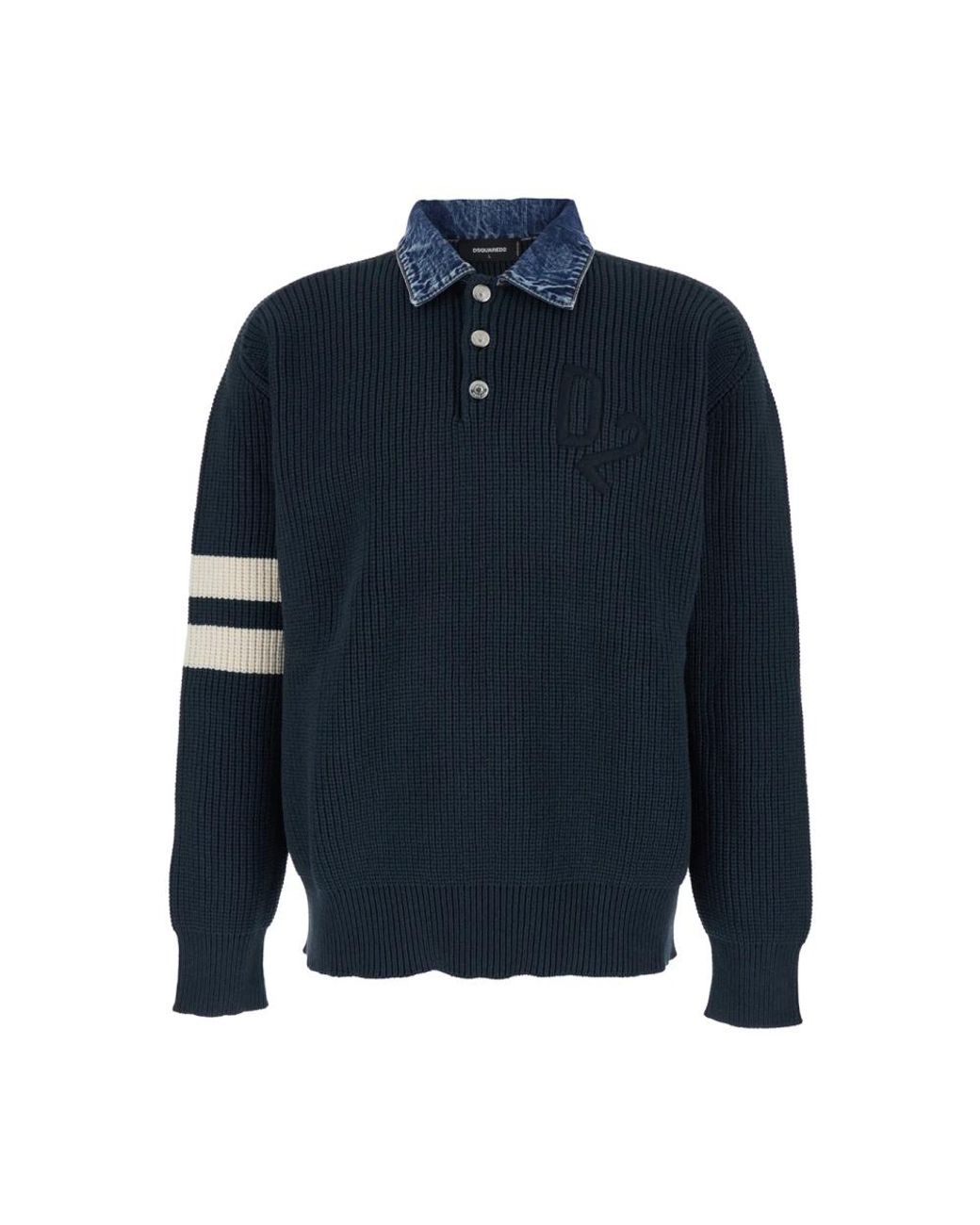 DSquared² Tops ,Blauw ,Denim Denim Mix D2 Knit Pullover in het Blue voor heren