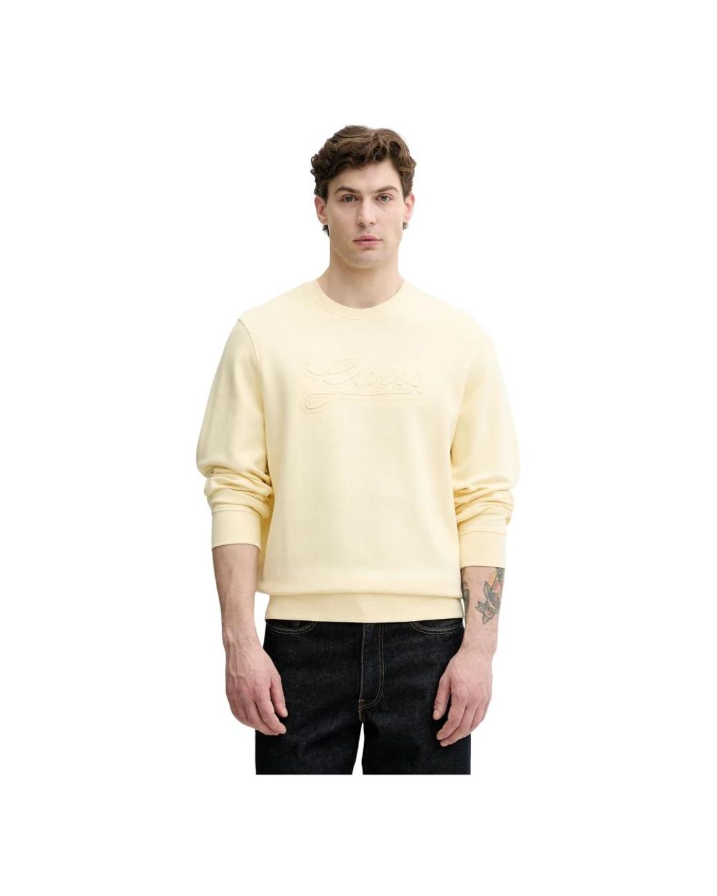 Guess Textured Logo Sweatshirt in het Natural voor heren