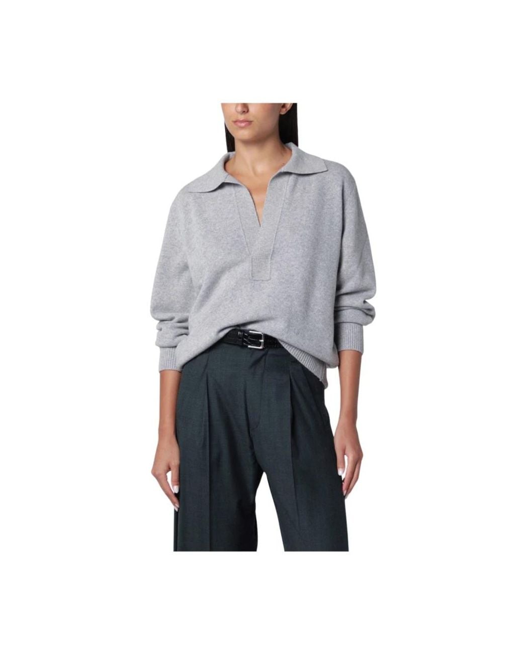 Victoria Beckham Gray V-Neck Knitwear