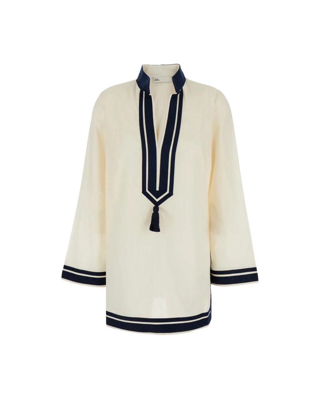 Tory Burch Overhemden ,Wit ,Katoen Kaftan Met Contrasterende Details En Kwast in het White