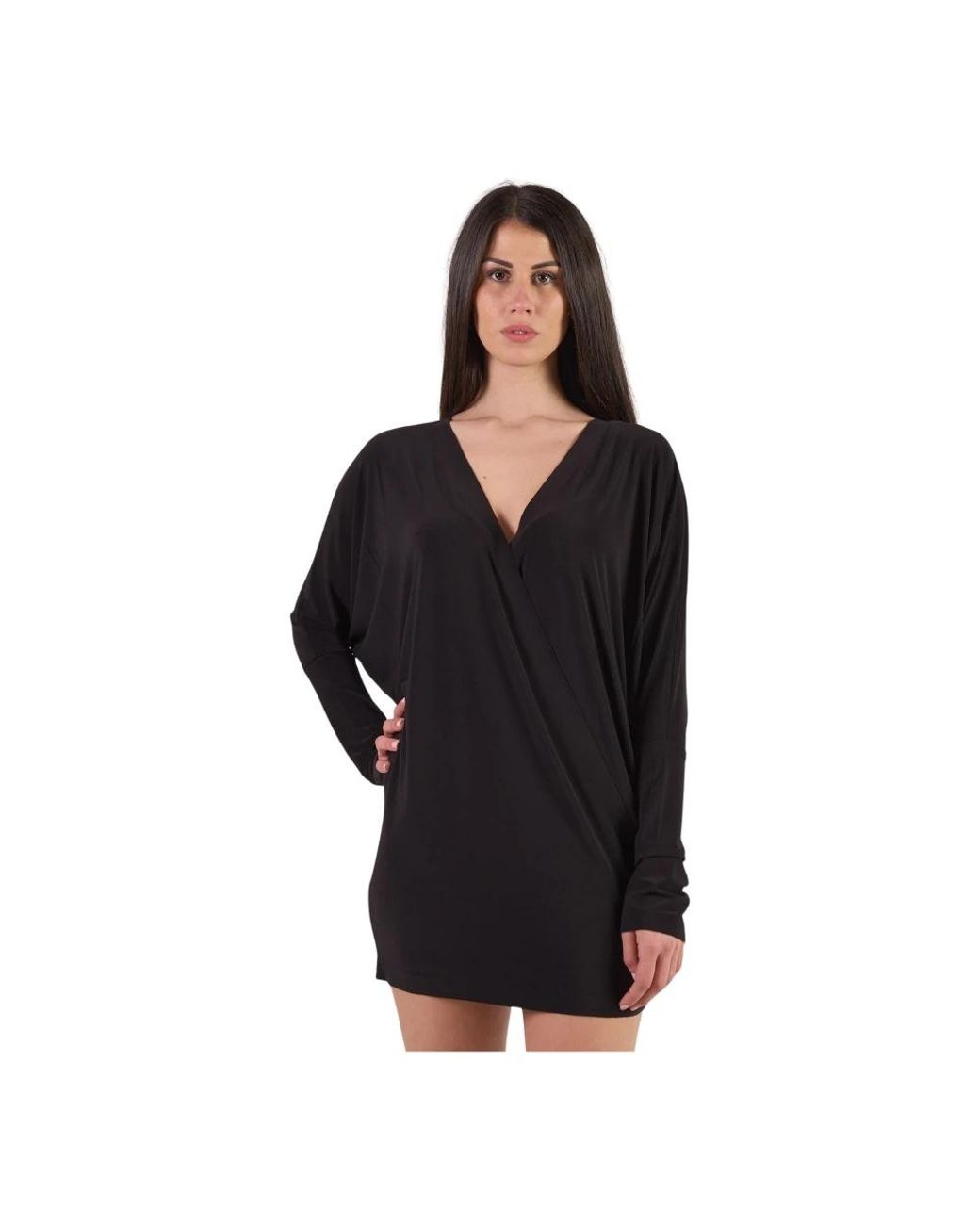 Norma Kamali Kleedjes ,Zwart ,Polyester Zwarte Mini Wrap Jurk in het Black
