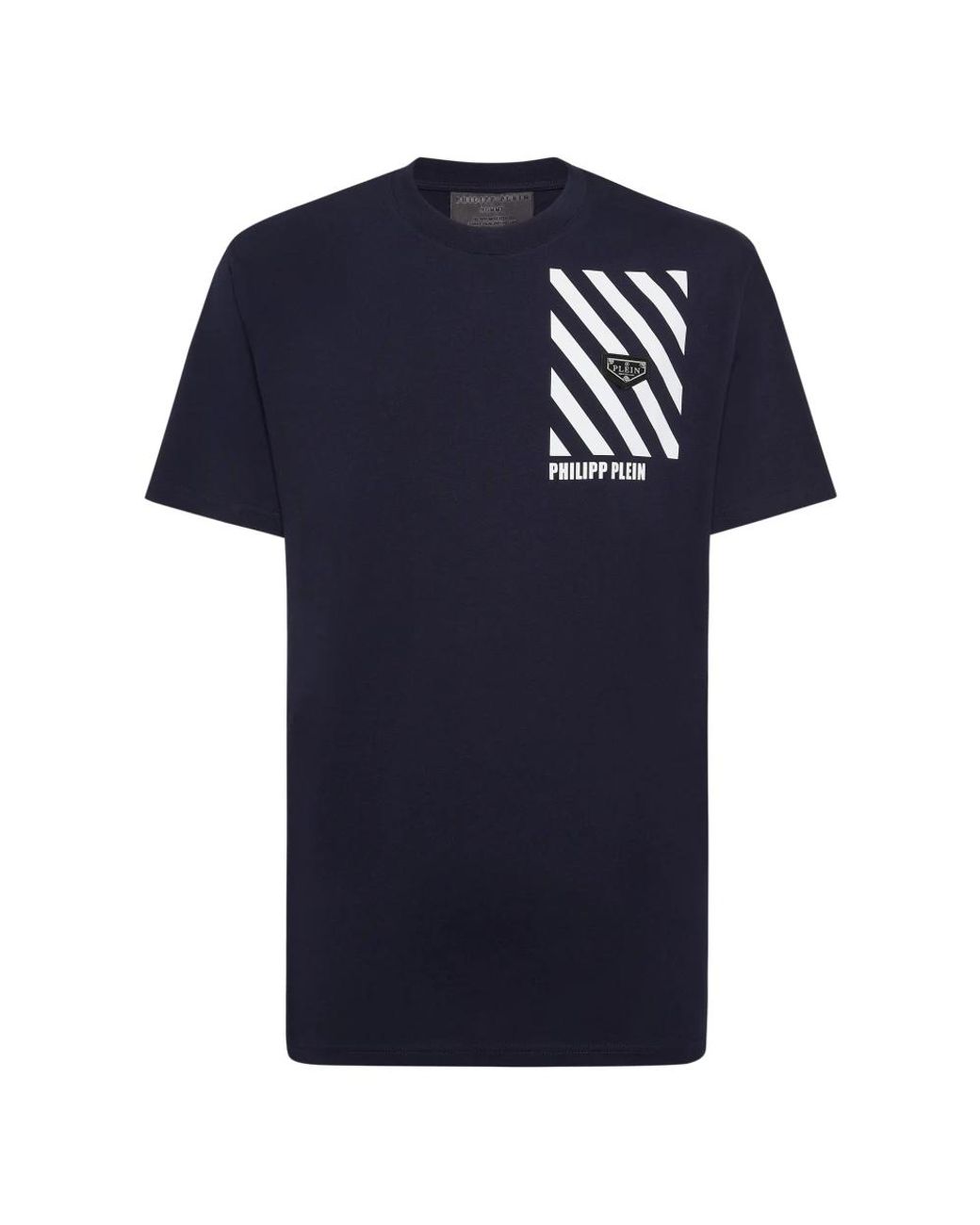 Philipp Plein Tops ,Blauw ,Katoen Round Neck T-Shirt Lines in het Blue voor heren