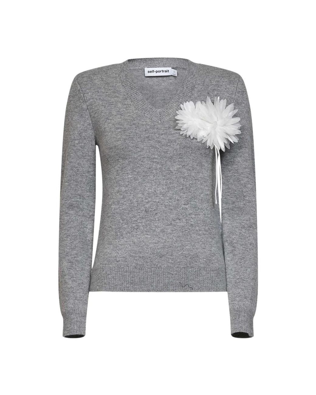 Self-Portrait Gray V-Neck Knitwear