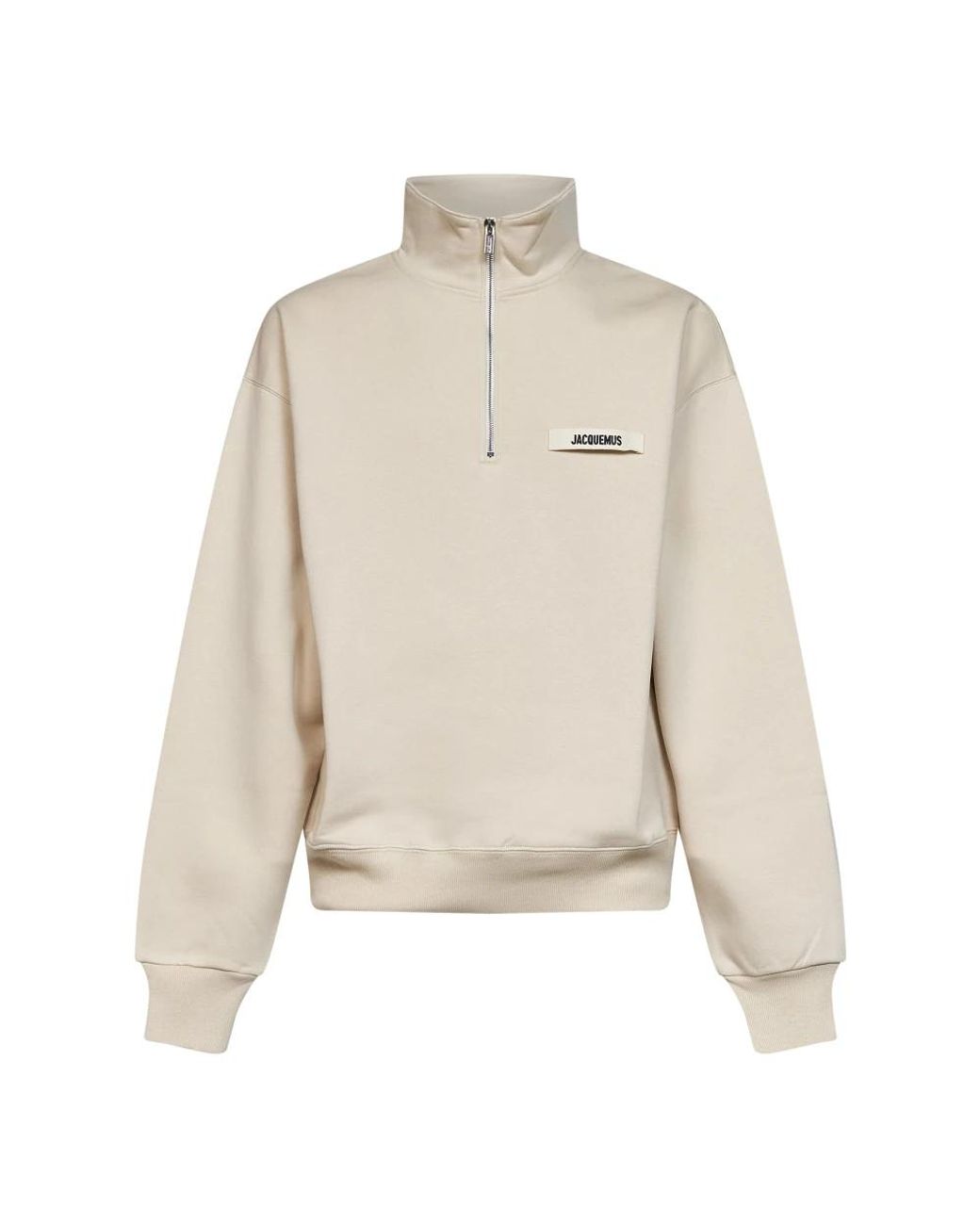 Jacquemus Gros Grain Zipped Rollneck Sweatshirt in het Natural voor heren