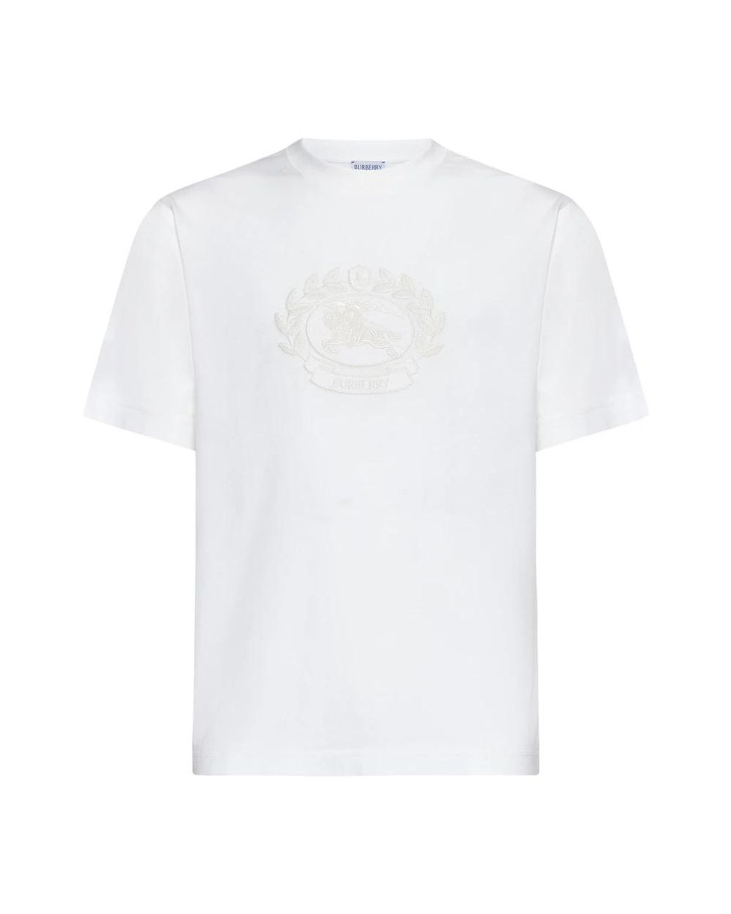 Burberry Tops ,Wit ,Katoen T-Shirt Met Ronde Hals En Geborduurd Logo in het White voor heren