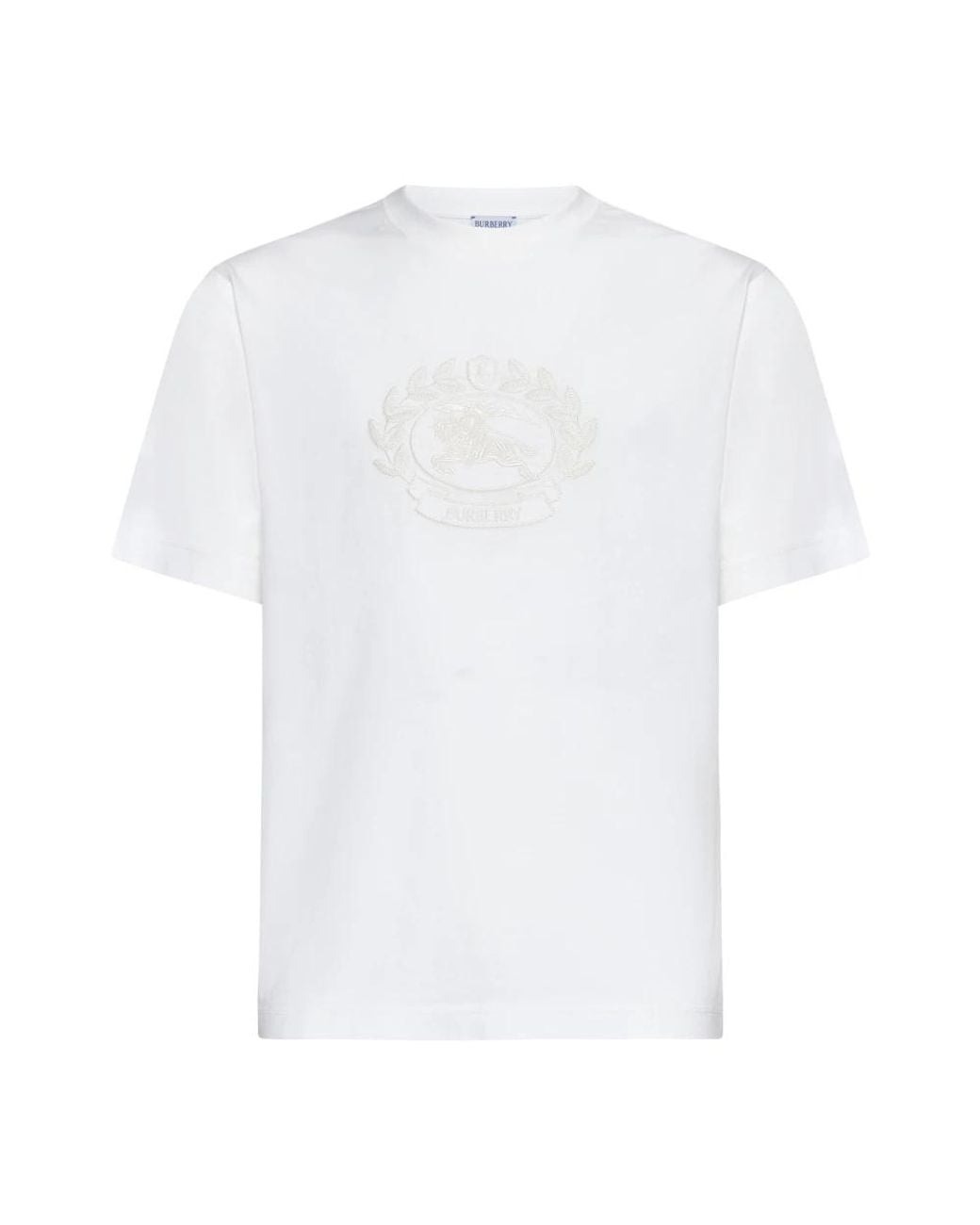 Burberry Tops ,Wit ,Katoen T-Shirt Met Ronde Hals En Geborduurd Logo in het White voor heren