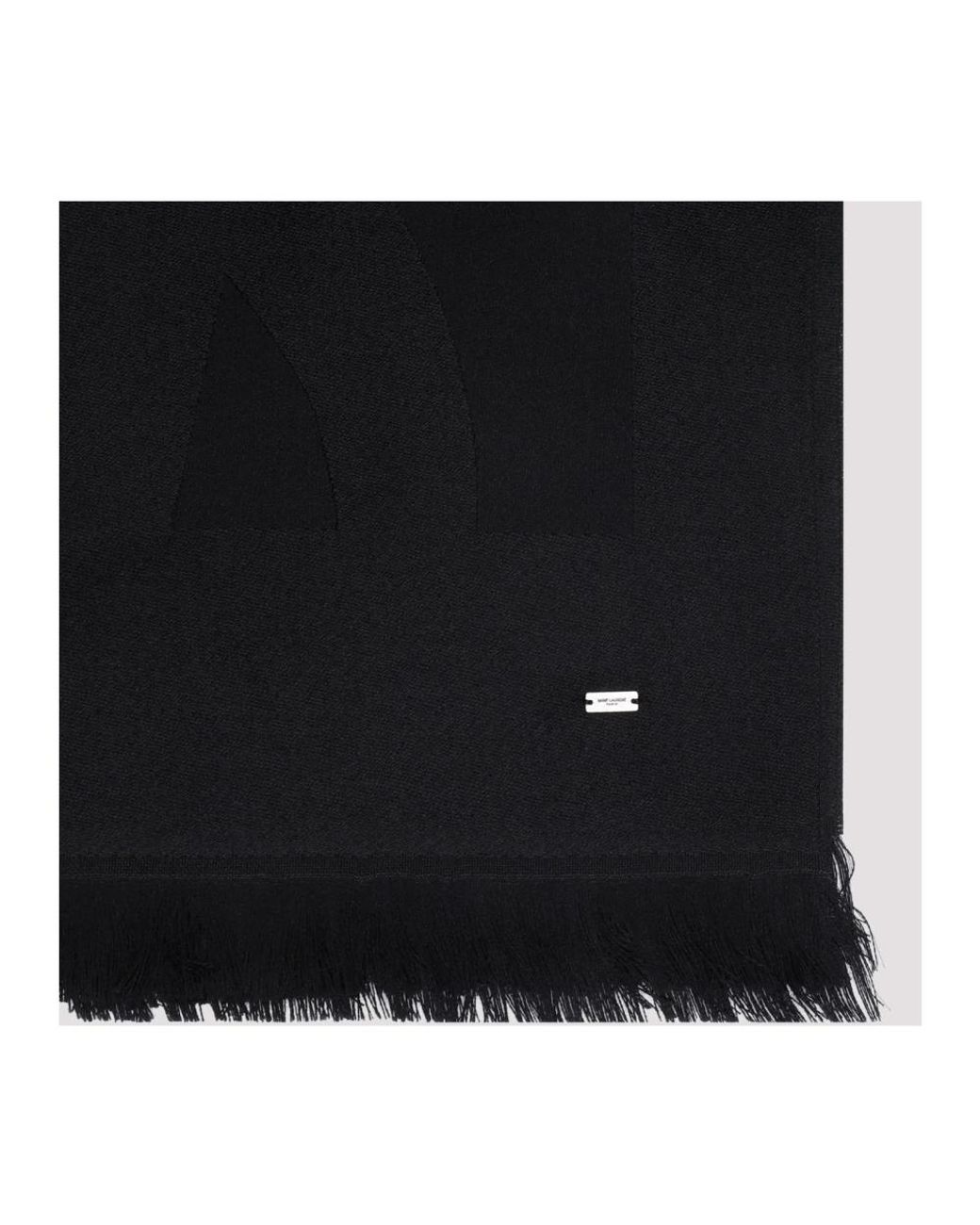 Saint Laurent Black Luxurious Wool Scarf With Fringed Trims