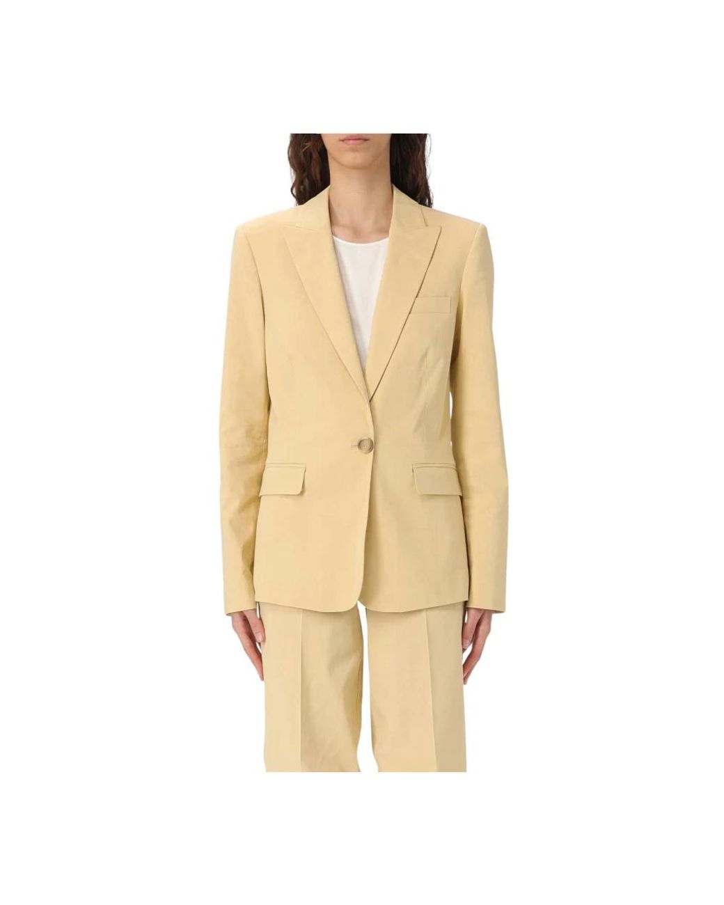 Pinko Jassen ,Geel ,Leer Equilibrato Blazer in het Natural