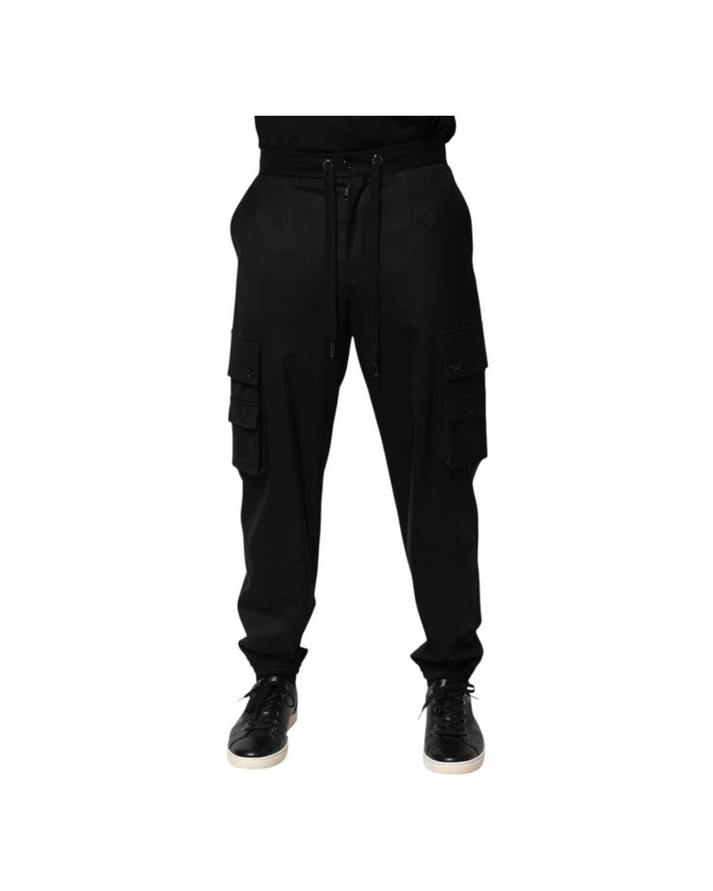 Dolce & Gabbana Broeken ,Zwart ,Wol Zwarte Cargo Jogger Trainingsbroeken in het Black voor heren