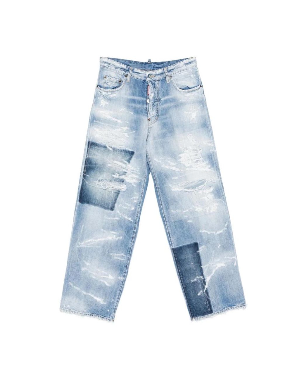 DSquared² Jeans ,Blauw ,Leer Gedetailleerde Patchwork Denim Jeans in het Blue voor heren