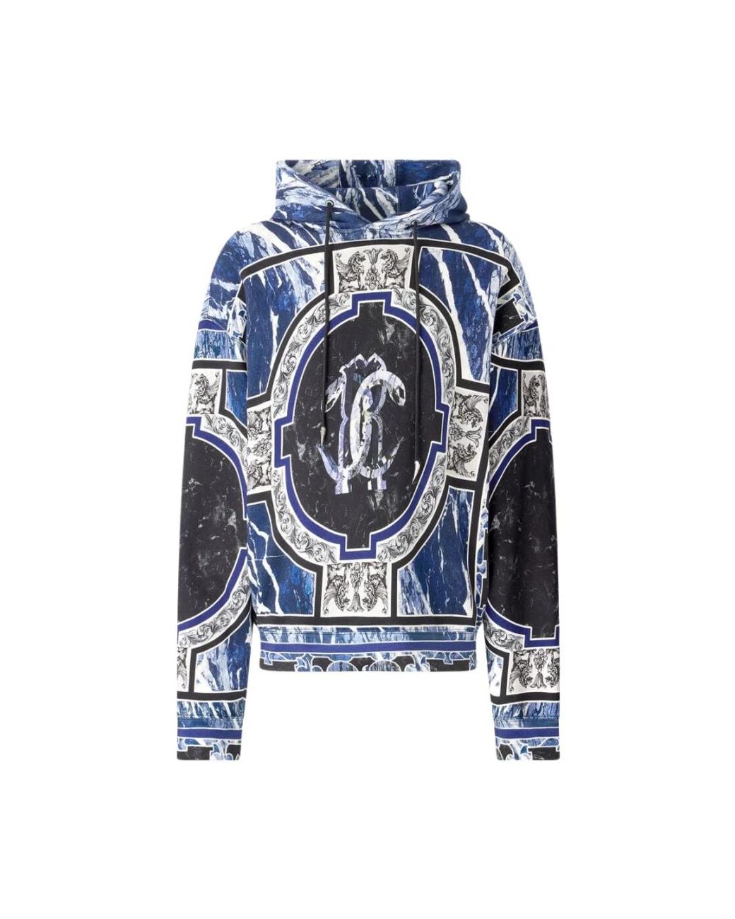 Roberto Cavalli Hoodies & Sweatvesten ,Blauw ,Katoen Hoodie Met Marmerprint En Versieringen in het Blue voor heren