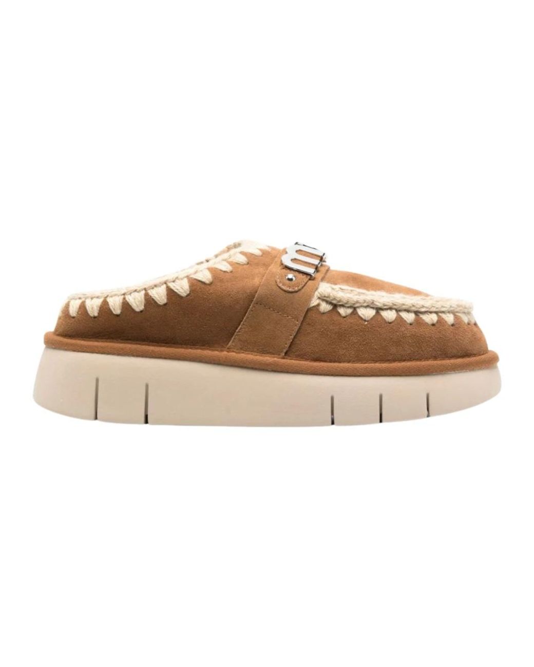 Mou Schoenen ,Bruin ,Leer Kameel Shearling Slip-On Platte Schoenen in het Brown