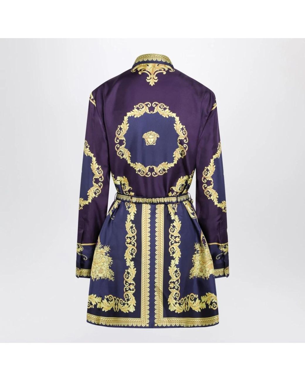 Versace Blue Baroque Print Silk Mini Dress