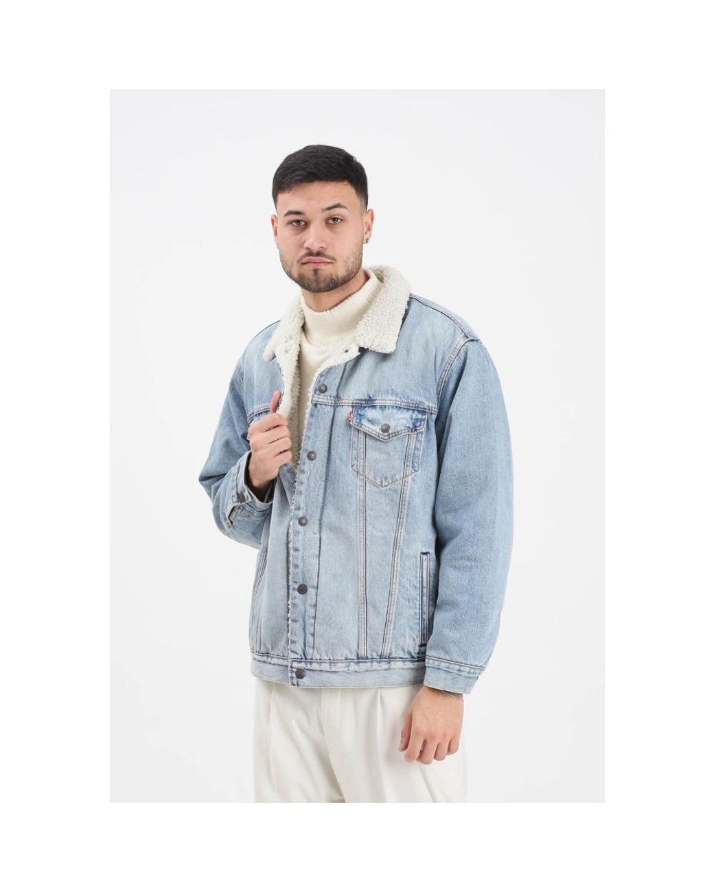 Levi's Jassen ,Blauw ,Denim Montone Relaxed Sherpa Jacket in het Blue voor heren