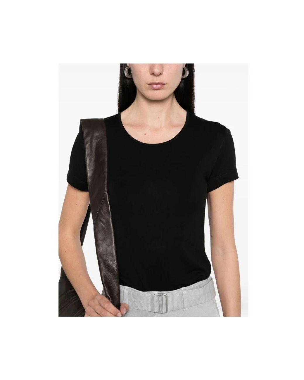 Lemaire Tops ,Zwart ,Katoen T-Shirt Met Ronde Hals En Korte Mouwen in het Black