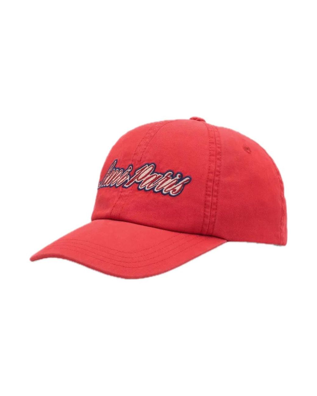 AMI Red Bestickte Kappe Aus Gewaschener Baumwolle