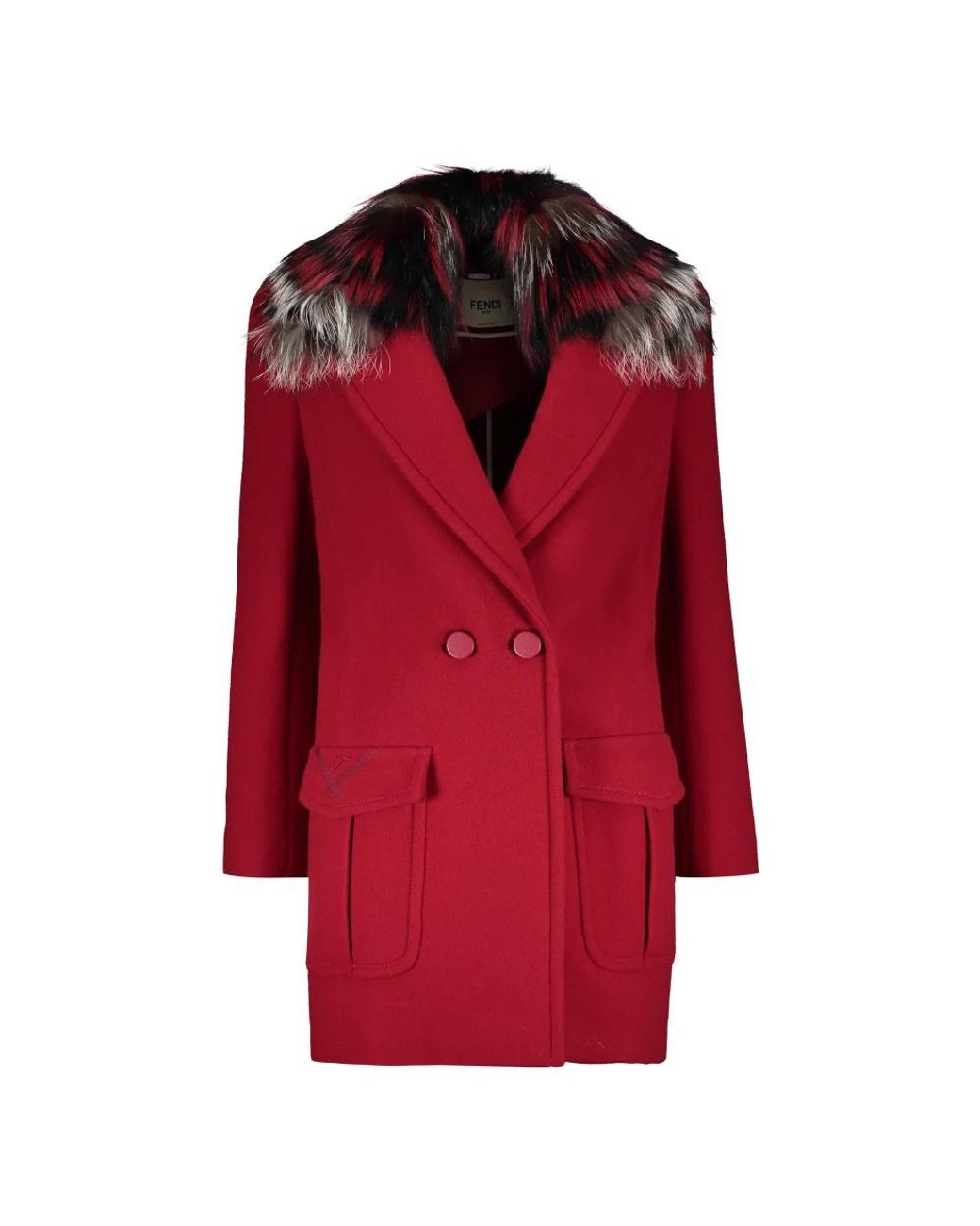 Fendi Jassen ,Rood ,Wol Fox Fur Trim Wollen Jas in het Red