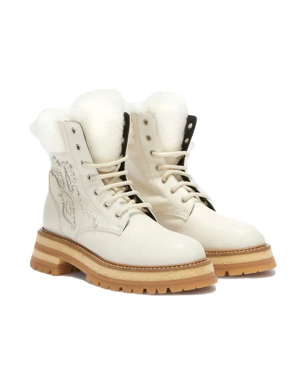 Ermanno Scervino Natural Lace-Up Boots
