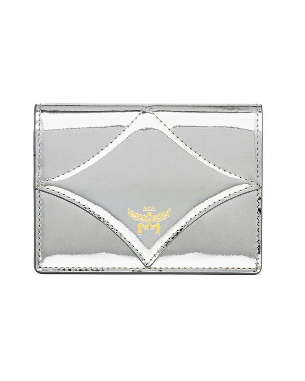 MCM Accessoires ,Grijs ,Leer Diamanten Leren Portemonnee Met Metallic En Glanzend Effect in het White