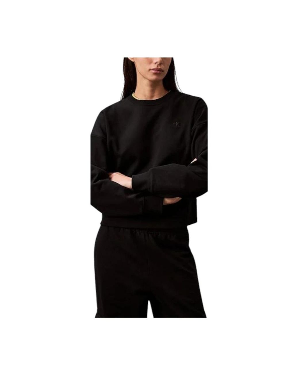 Calvin Klein Hoodies & Sweatvesten ,Zwart ,Zwarte Geweven Label Sweatshirt in het Black