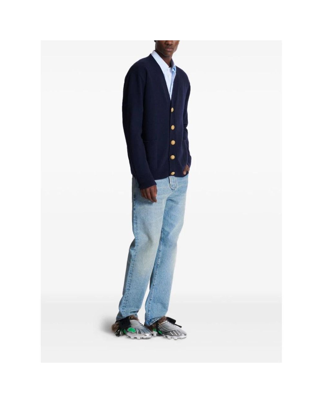 Balmain Blue Cashmere Knitwear for men