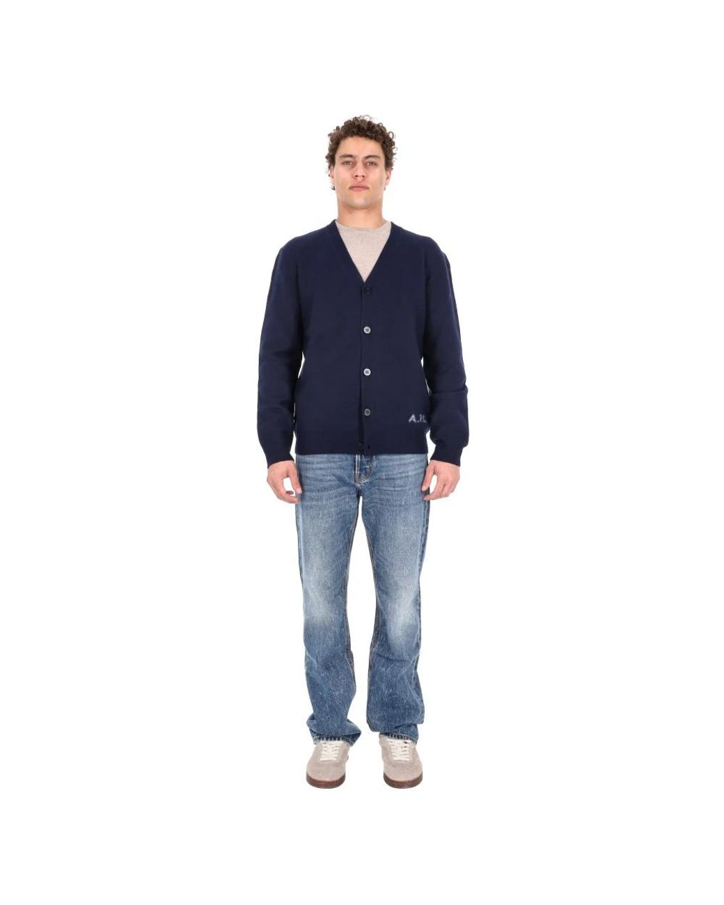 A.P.C. Truien & Vesten ,Blauw ,Wol Kenny Cardigan in het Blue voor heren