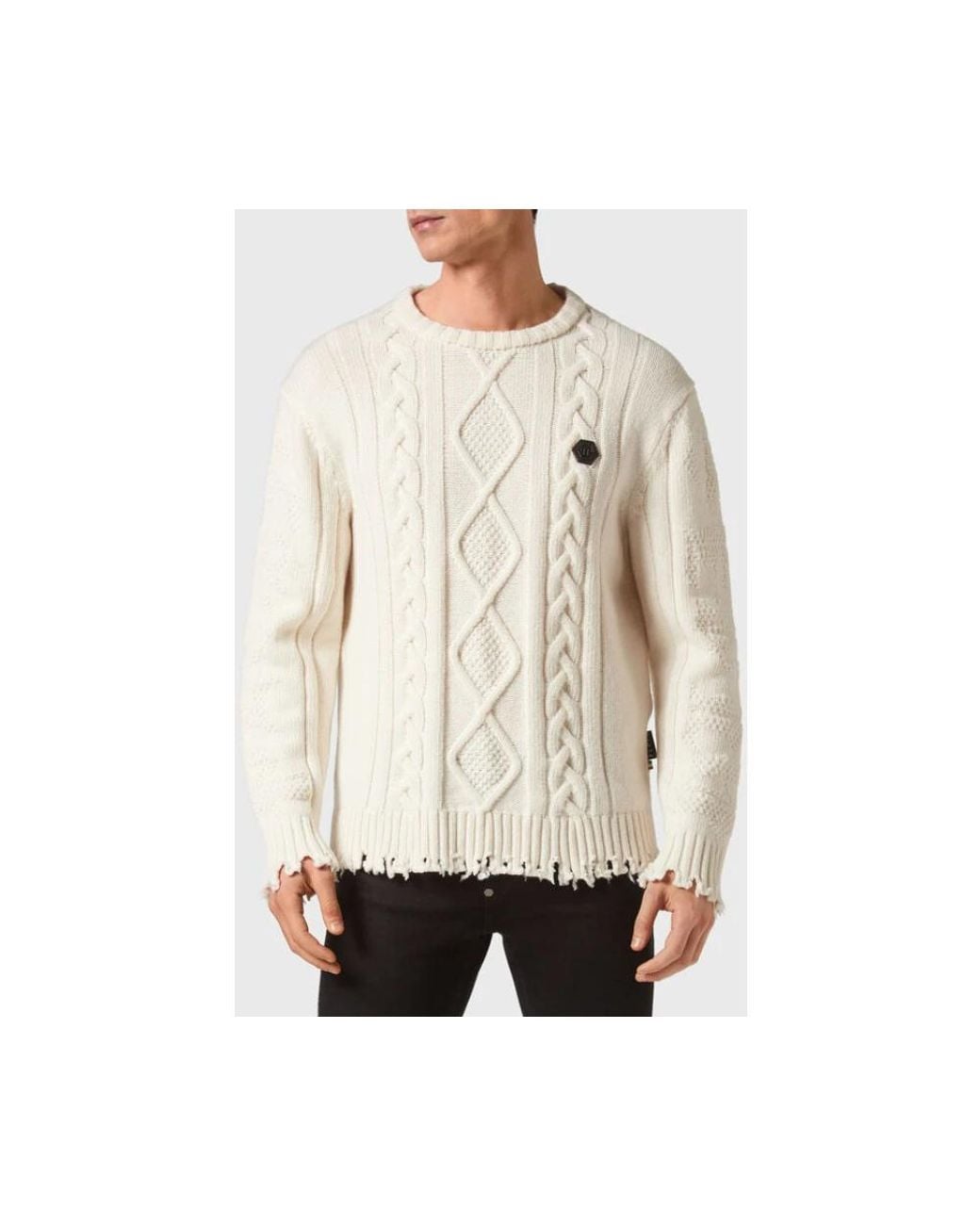 Philipp Plein White Round-Neck Knitwear for men
