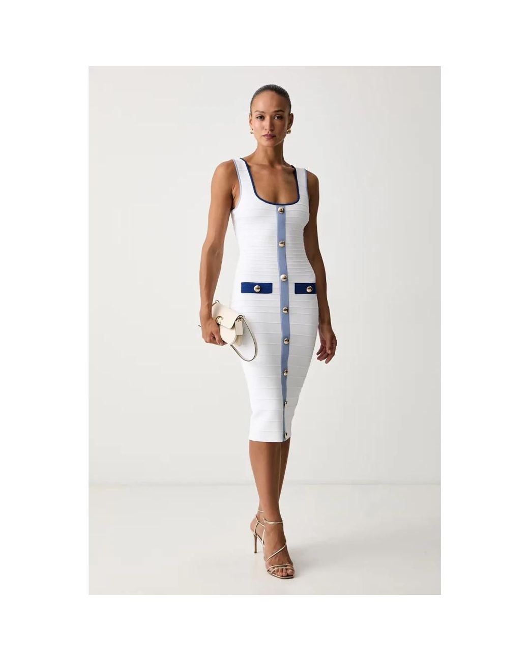 Midi Dresses retroféte de color White