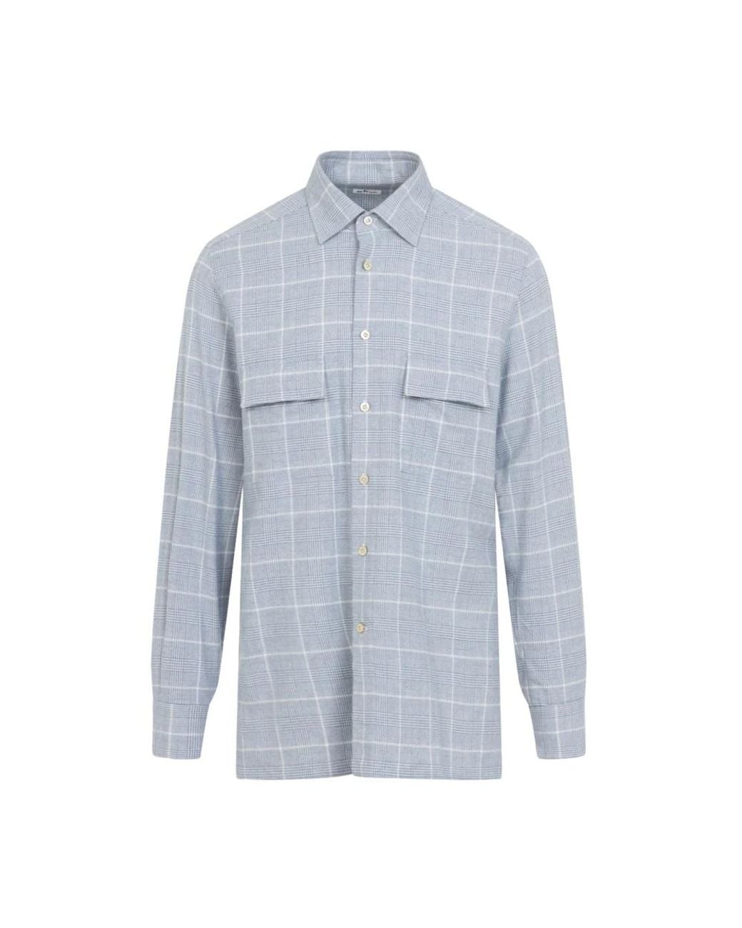 Kiton Flanellen Shirt in het Blue voor heren